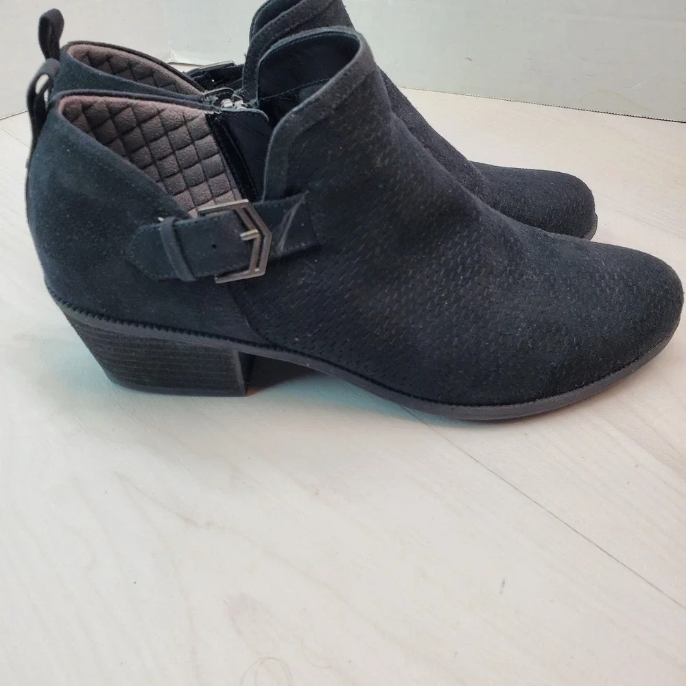 Dr Scholls Womens Black Suede Ankle Boot Side Zip Buckle Detail Comfort Size 10M